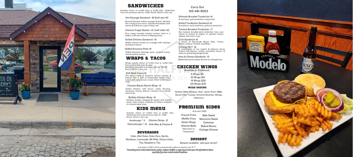 Halftime Bar & Grill Menu